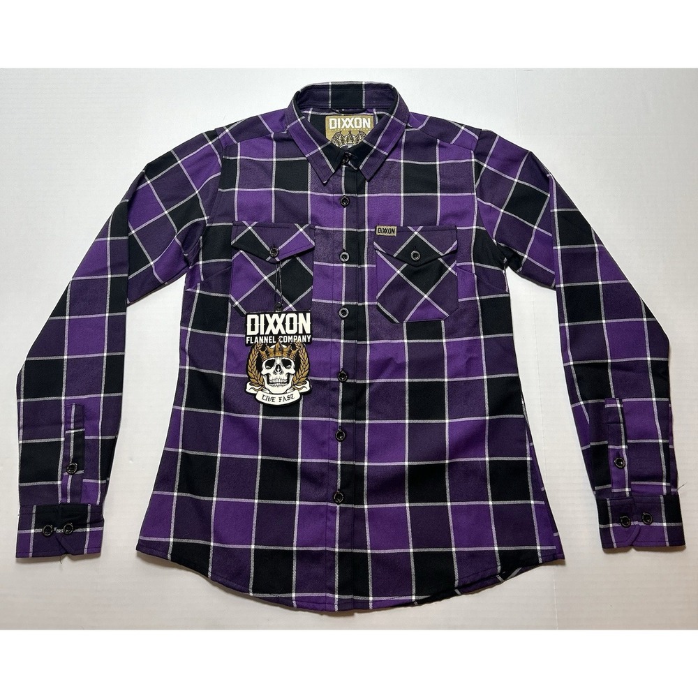 Dixxon Flannel The Crown Women's Size Medium Plaid Purple Long Sleeve Shirt NWT